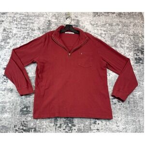 Criquet Men's Quarter Zip Pullover Sweater with Pocket Red Cotton Solid Large